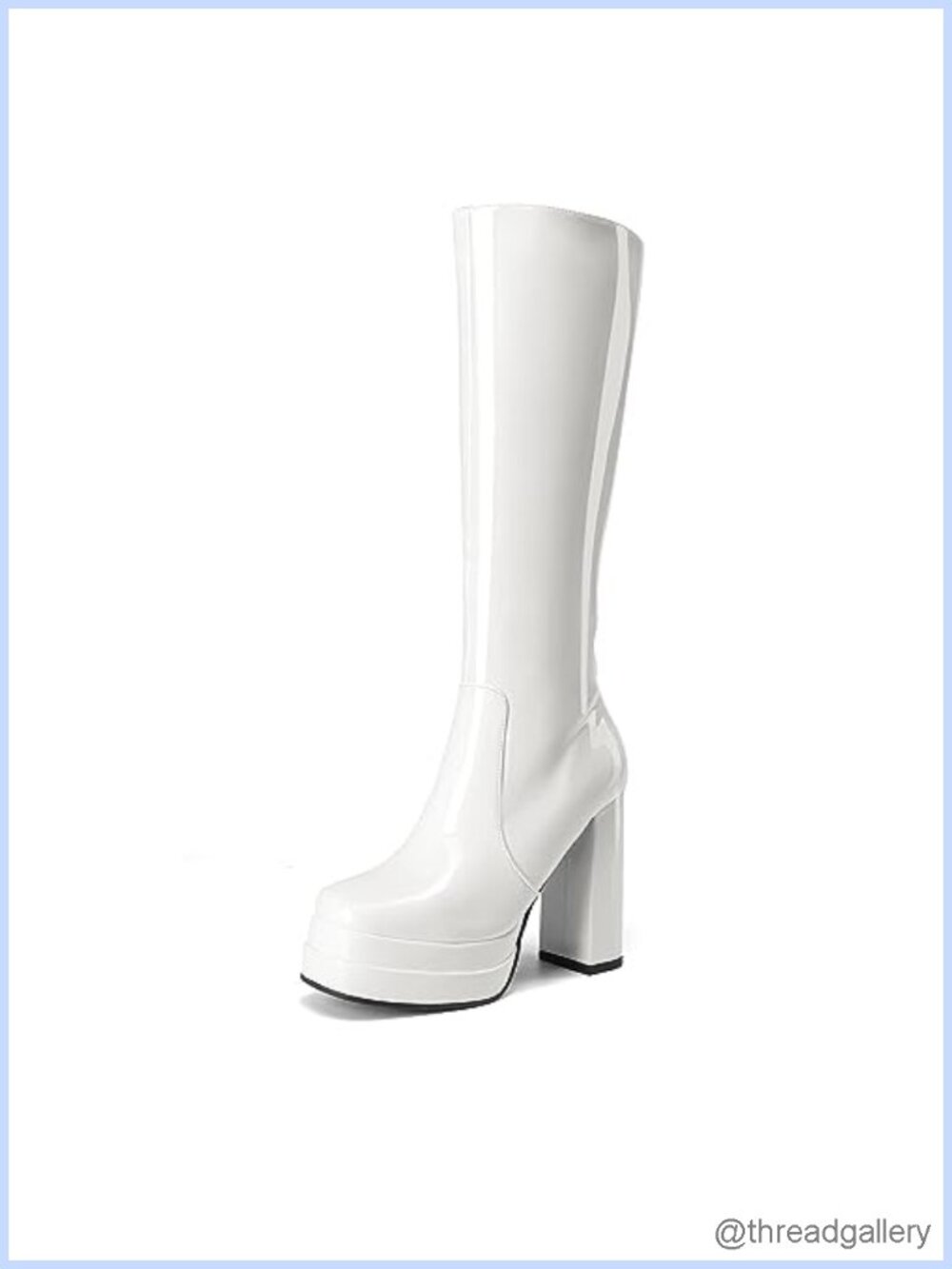 Women's Platform Knee High Boots Faux Leather Chunky Heel